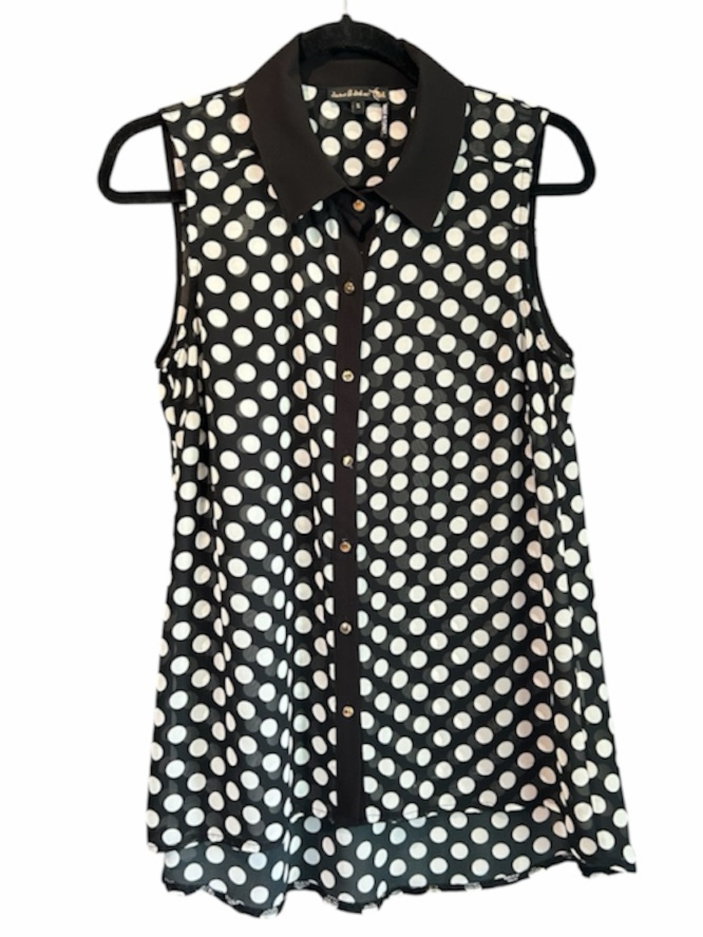 Sleeveless Polka Dot Button-Up Blouse - Black/White